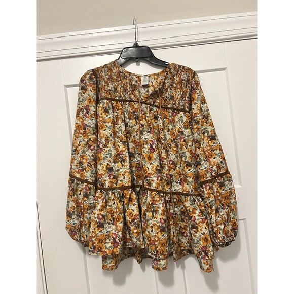 Women’s Plus Size XXL Top Blouse Shirt Floral Short Sleeve Peplum Pullover Boho - Picture 1 of 6